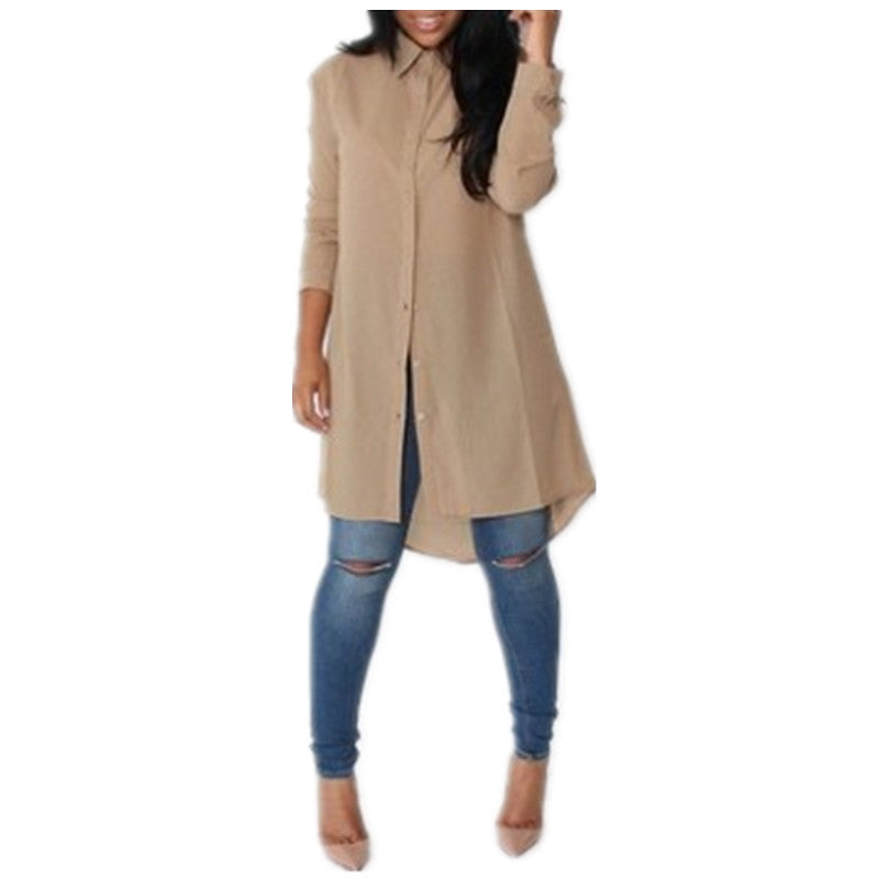 Irregular Mid-length Long-sleeved Chiffon Shirt Women