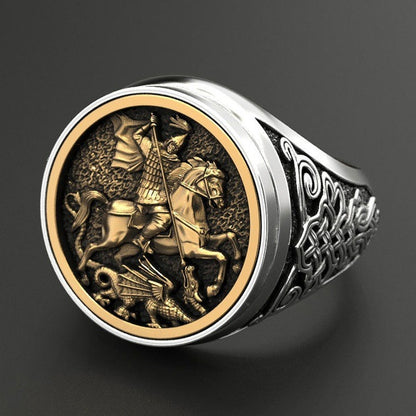 Men's Domineering Knight Silver Plated Finger Ring Day Gift