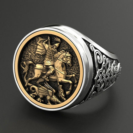 Men's Domineering Knight Silver Plated Finger Ring Day Gift