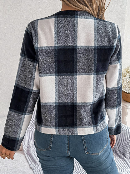 Women's Casual Plaid Long Sleeve Tweed Set
