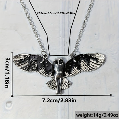 Vintage Silvery Owl Pendant Necklace Witch Moon Phase Art Necklace Ladies Animal Totem Necklace Jewelry Gift