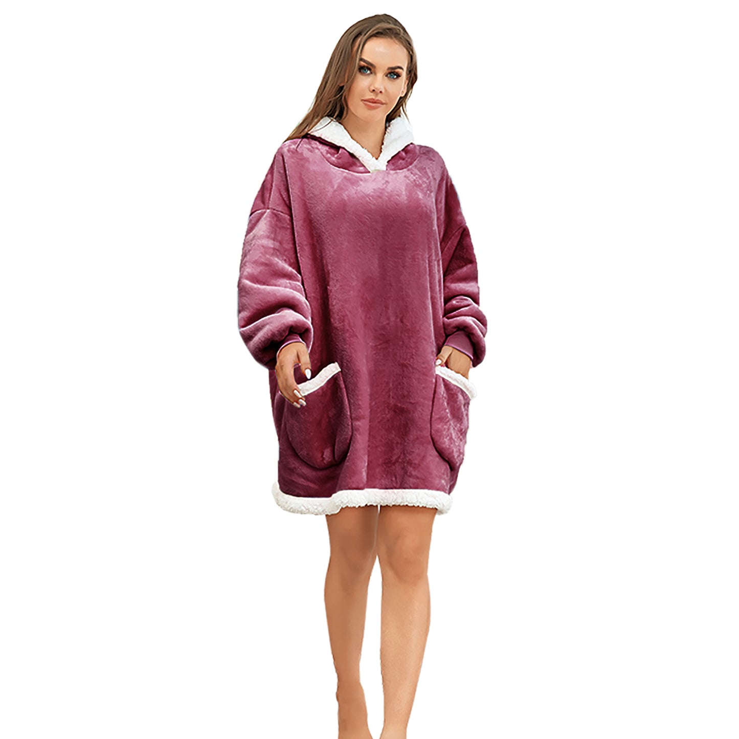RONGTAI Oversized Wearable Pajamas With Big Pockets,Soft Plush Sweatshirt Hooded Popular Tops One Size Fits