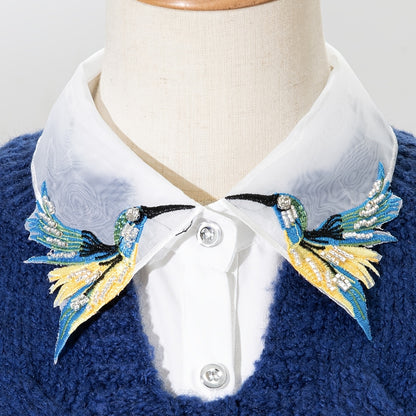 Elegant Crane Wing Detachable Collar - Fashionable Polyester Half-Shirt Style, Hand Wash/Dry Clean