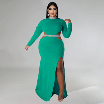 Women's Solid Color Casual Sexy Midriff-baring Slit Dress