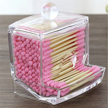 1pc Cotton Swab Holder, Plastic Cotton Ball Dispenser Organizer, Clear Bathroom Storage Container for Home & Bathroom