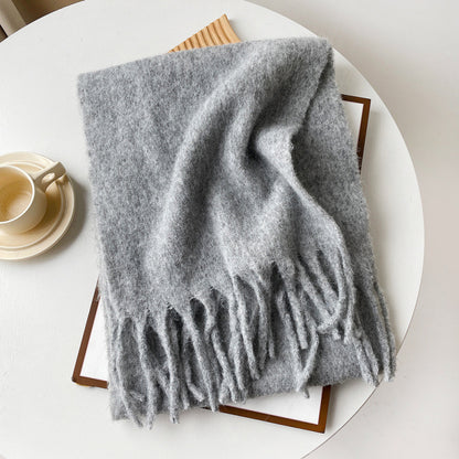 Mellard Merino Wool Korean-Style Relaxed-Feel Solid-Color Brushed Warm Scarf For Women