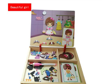 Montessori Magnetic Fun Puzzle Children's Wooden Puzzle Box Game Cartoon Educational Painting Toys For Children Gift Antistress