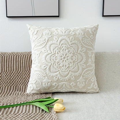 Elegant Floral Mandala Cushion Cover - Contemporary Woven Design with Zipper, Perfect for Any Room, Pillow Not Included