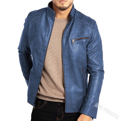 Men's Polyester Stand Collar Punk Motorcycle Leather Jacket