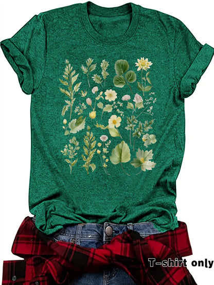 Fashionable Loose-fitting Casual Short-sleeve Top With Floral Print