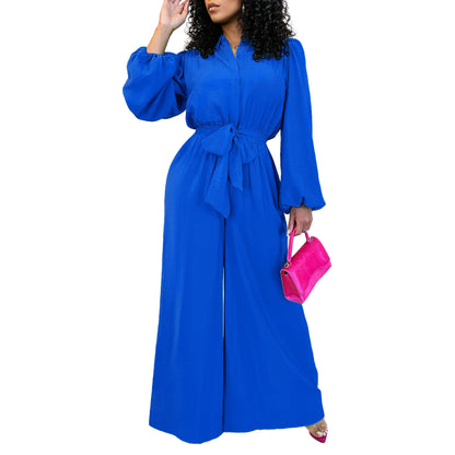 Fashion Long Sleeve Plus Size Casual Jumpsuit
