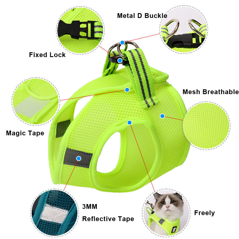 Premium Breathable Cat Harness & Leash Set - Escape-Proof Mesh Design for Safe Outdoor Adventures