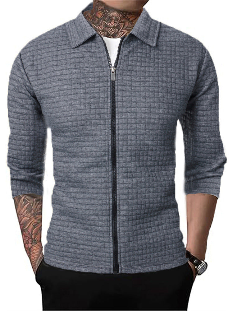 Men's Casual Long-sleeved Lapel Waffle Jacket Cardigan