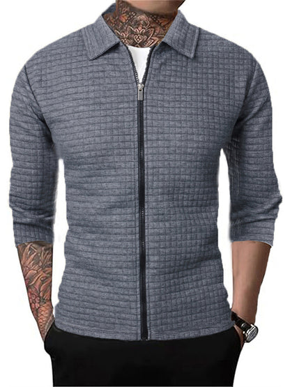 Men's Casual Long-sleeved Lapel Waffle Jacket Cardigan