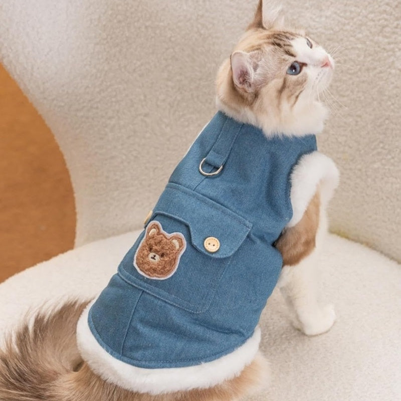 Winter Fleece Pet Dog Clothes Bear Print Dog Down Coat Warm Soft Puppy Vest Jacket Fashion Cat Jacket Coat Cute Pet Dog Costumes
