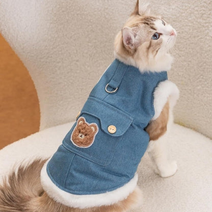 Winter Fleece Pet Dog Clothes Bear Print Dog Down Coat Warm Soft Puppy Vest Jacket Fashion Cat Jacket Coat Cute Pet Dog Costumes
