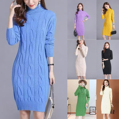 Autumn Winter Base-Layer Outerwear All-Match Turtleneck Women's Midi Knit Sweater