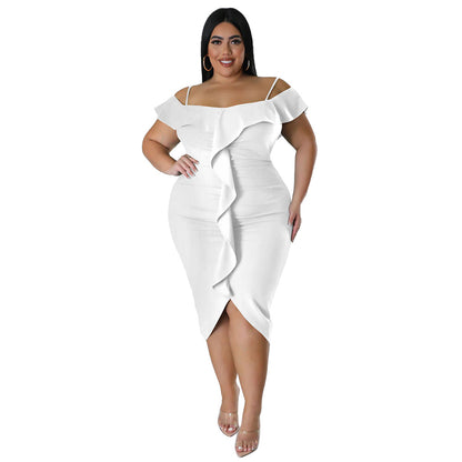 Solid-color Dress Halter-neck Midi Skirt