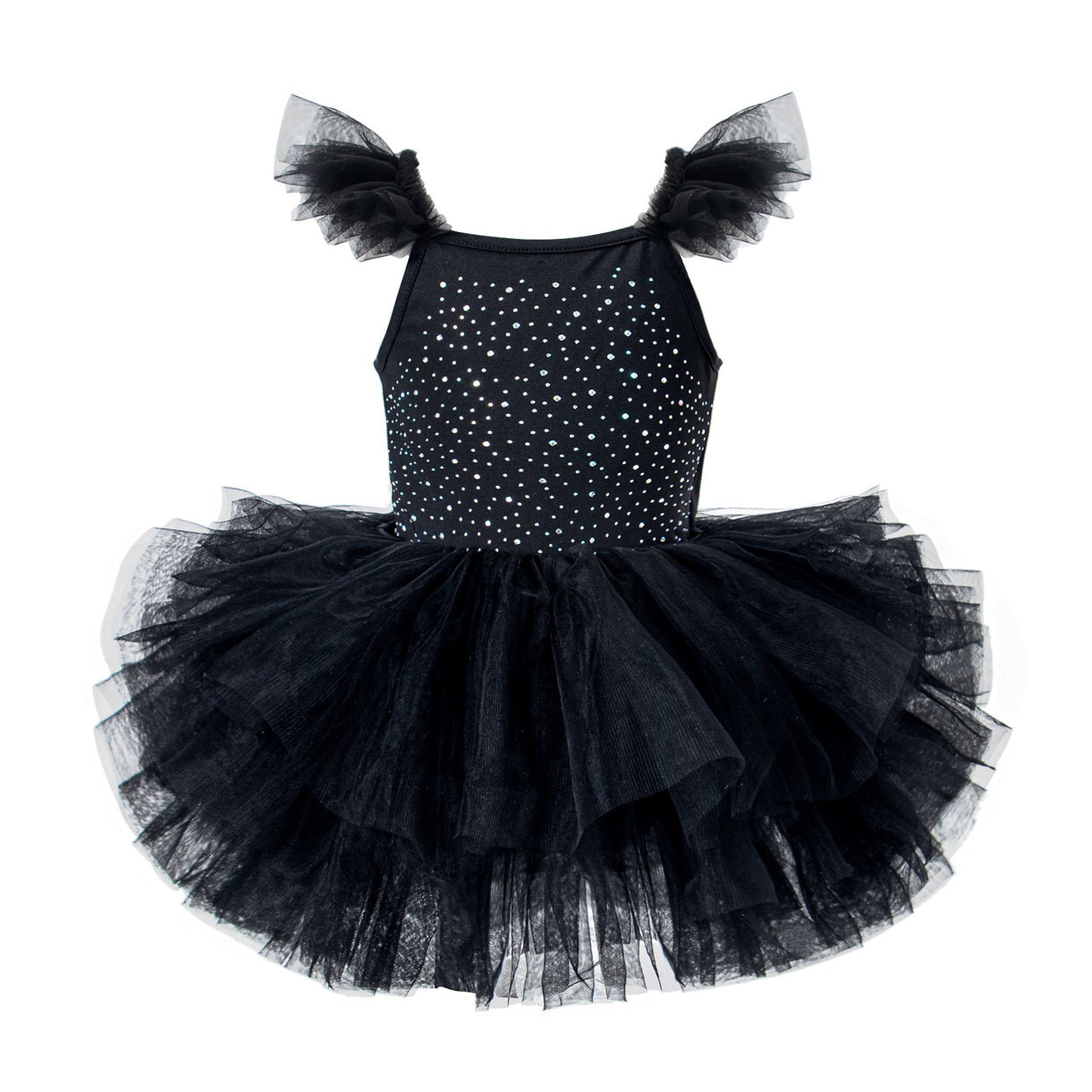Children's Hot-fix Rhinestone Embroidered Flared-sleeve Ballet Skirt