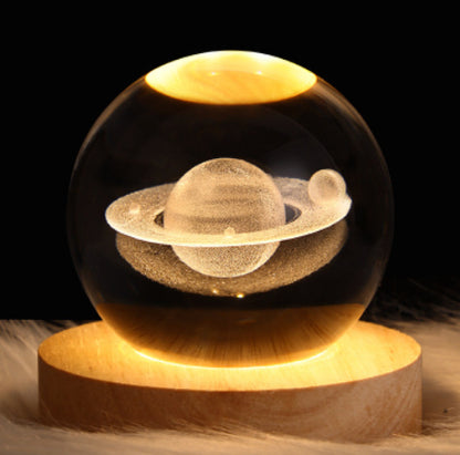 3D Crystal Ball Night Light - USB Powered Projection Lamp with Wooden Base | Moon, Ferris Wheel & Forest Designs