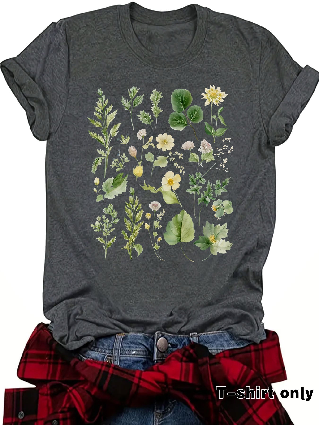 Fashionable Loose-fitting Casual Short-sleeve Top With Floral Print