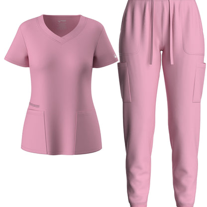 Premium Medical Scrubs Set - V-Neck Top & Drawstring Pants | Professional Healthcare Uniform for Women