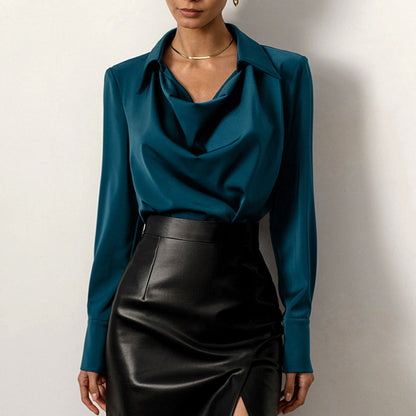 Collared Long-Sleeve Shirts Fashion Commuter Solid Color Blouse Casual Business Tops Women's Clothing