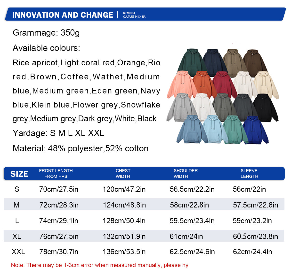 Herren-Kapuzenpullover in Himmelblau, lässiges Sweatshirt aus Polyester und Baumwolle, Oversized