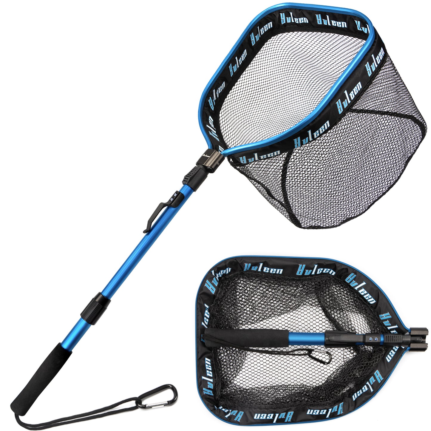 YVLEEN Professional Fishing Landing Net - Rubber Coated, Foldable & Floating Design for Bass, Trout, Salmon & Steelhead