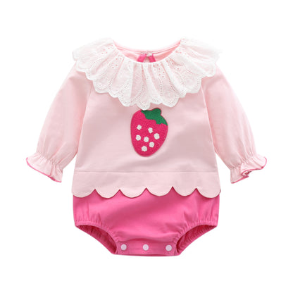 Girls' Strawberry Long-Sleeve Romper For Babies