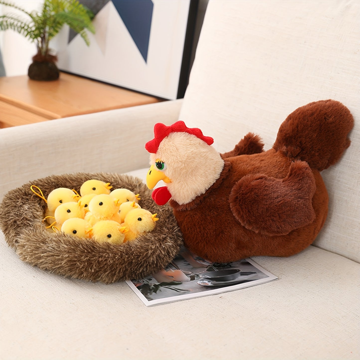 28.98cm Swan Chick Family Plush Toy, Chicken Mother Swan Plush Dolls Lifelike Animals Stuffed Doll With Nest, Kids Christmas Gift