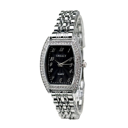 Diamond-encrusted Watch Barrel-shaped Dial Metal Bracelet Quartz Ladies' Watch