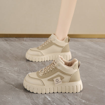 Breathable High-top White Shoes For Women Versatile Chunky-soled Athletic-casual Style