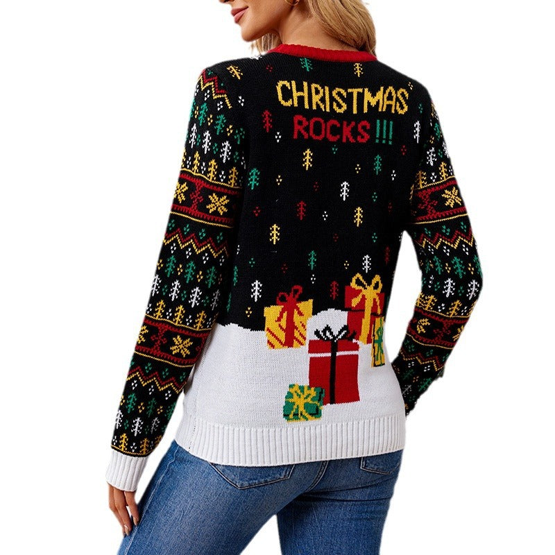 Elk Jacquard Santa Claus Knitted Sweater