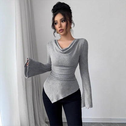 Ribbing Bottoming Sweater Off-the-shoulder Slim Knit Long-sleeved Top