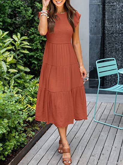 Bohemian Chiffon Midi Dress - Elegant A-Line Short Sleeve Summer Dress for Women | Available in 6 Colors