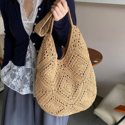 Hand-woven Bag Wool Crochet Cute Sunflower Since Shoulder Tote