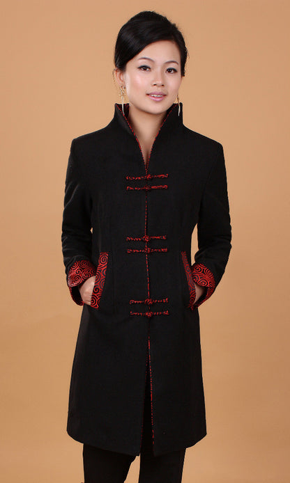 Autumn Ethnic Style Women's Retro Wool Mid-length Trench Coat