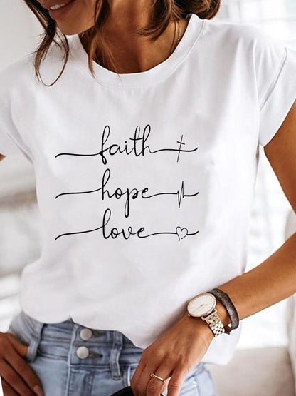 Letter-print Casual T-shirt Women's Short-sleeve