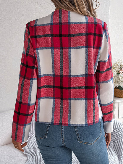Women's Casual Plaid Long Sleeve Tweed Set