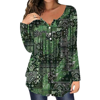 Loose-fit Buttoned V-neck Top Women's T-shirt