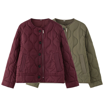 Fashion Single-breasted Quilted Diamond Lattice Cotton-padded Coat