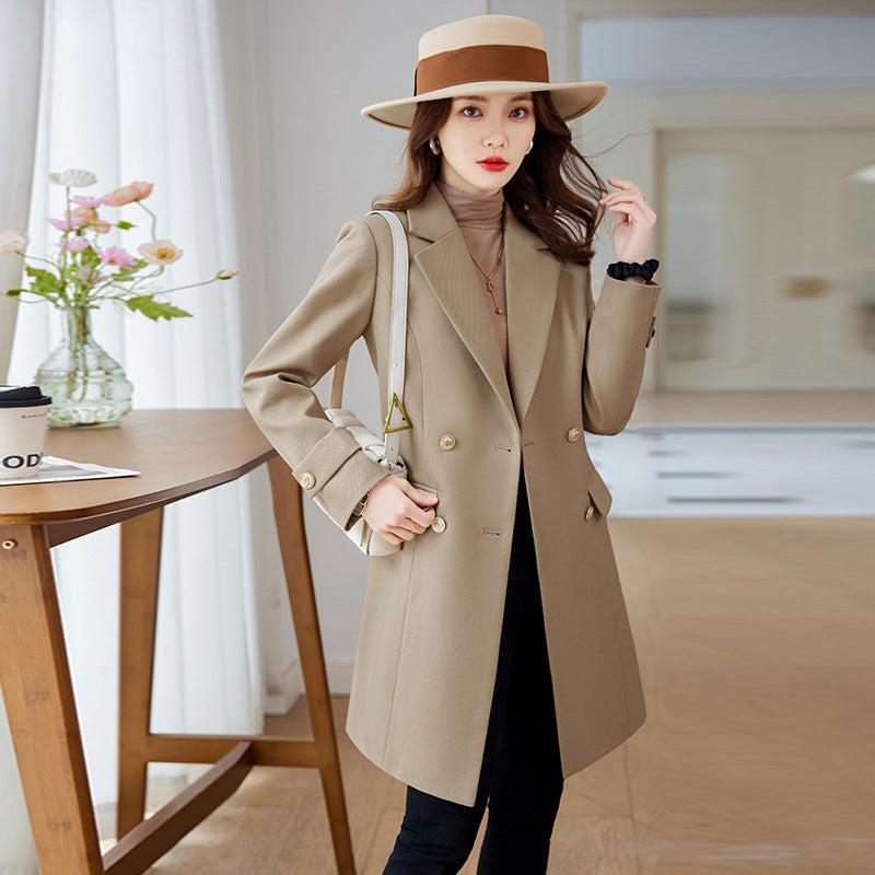 Women's Mid-Length Trench Coat - Autumn Winter Fashion Suit Jacket