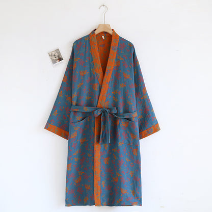 Women's SpringSummer Jacquard Woven Pure Cotton Double-Layer Gauze Nightgown