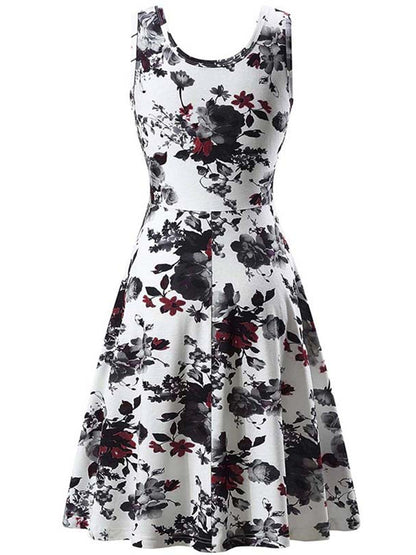 Romantic Floral Print Sleeveless Beach Dress - Flattering Squared Neck, High Waist Ruffle Hem, Perfect for Fashionable Womens Summer Wardrobe