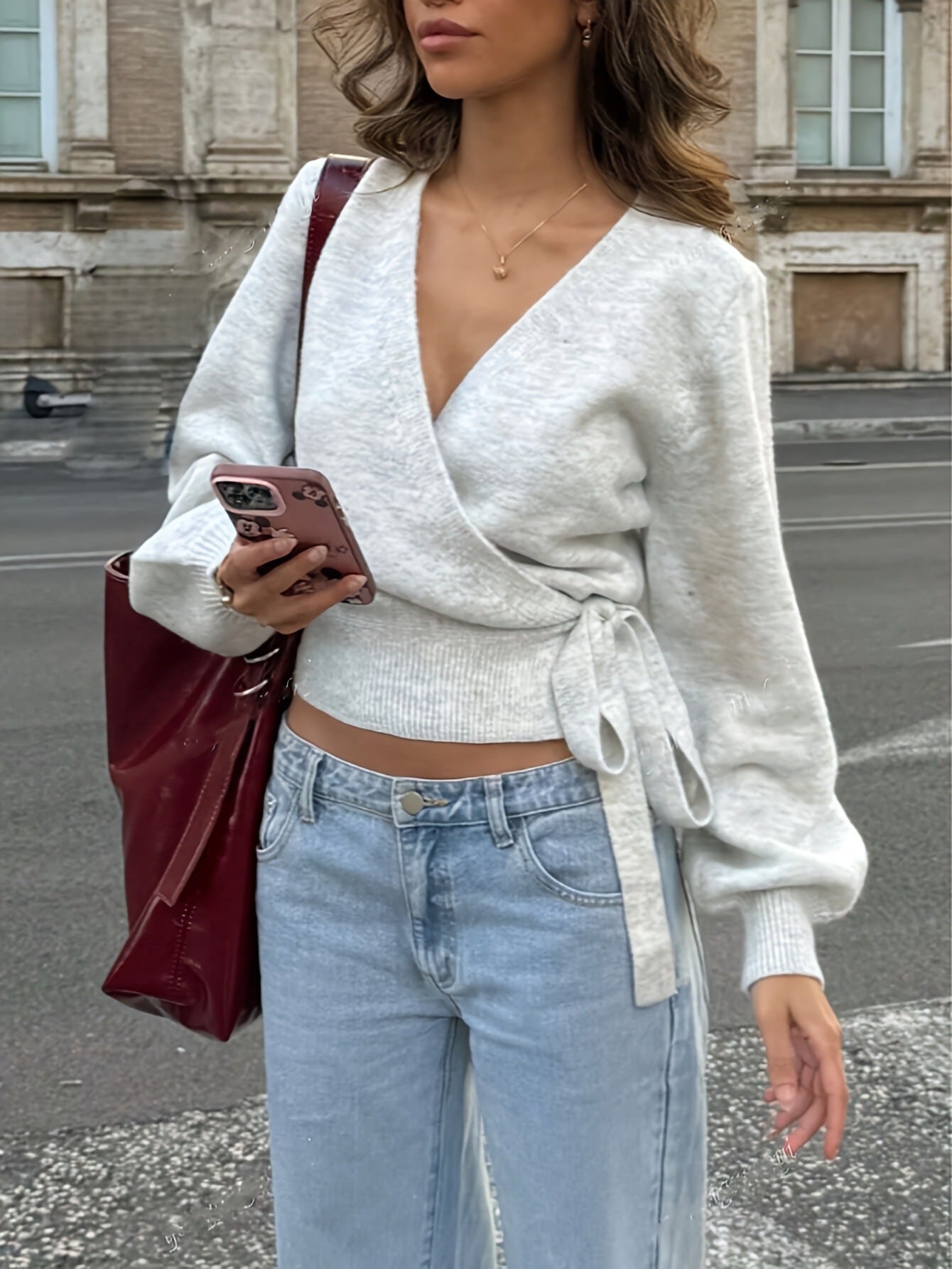 Women's Solid-color Cross V-neck Asymmetrical Strap Top