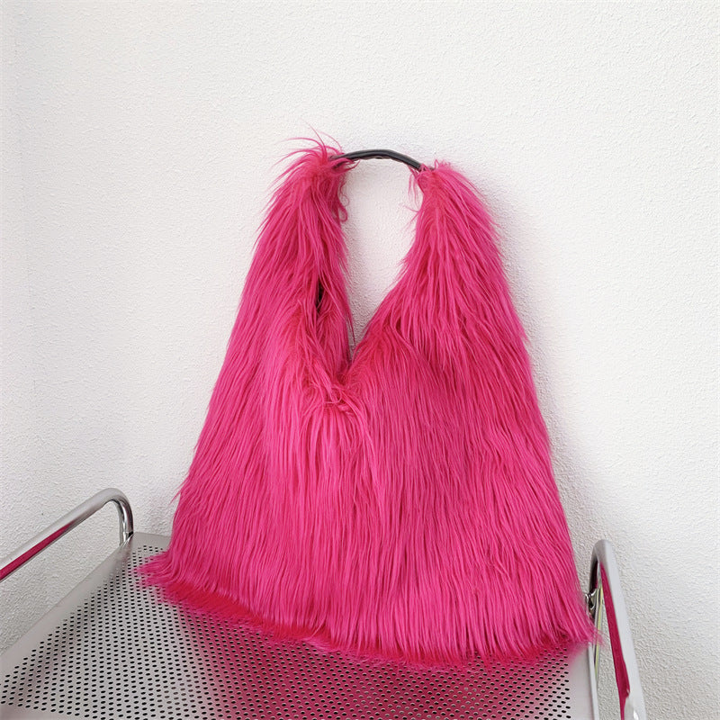 Water Wool One-shoulder Tote Plush Bag