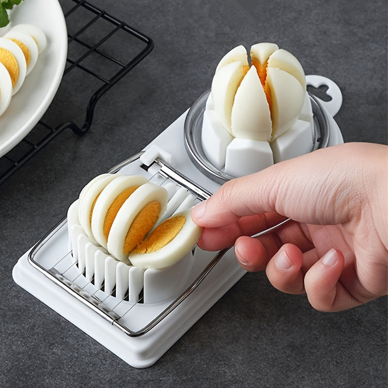 Compact 2-in-1 Egg Slicer & Cutter - Perfect for Hard-Boiled Eggs, Includes Fruit Divider, Durable Plastic/Metal, Easy to Use, Ideal for Small Kitchens, 7.76x3.46 inches, Single Egg Slicer
