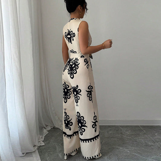 Summer Sleeveless Waistband Jumpsuit For Women