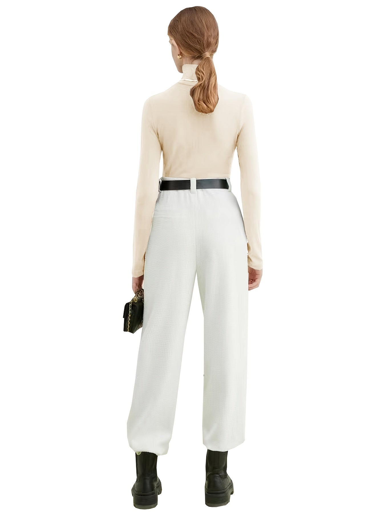 Women's Basic Solid Stretchy Long Sleeve Turtle Neck T-Shirt - Casual Everyday Top for Comfort and Style